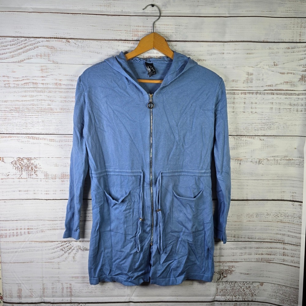JERA Collection Blue Hooded Zip Front Lightweight Cardigan Jacket Women's L